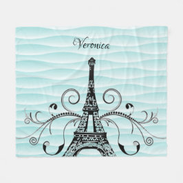 Aquamariner Eiffelturm Blühte Fleece Blanket