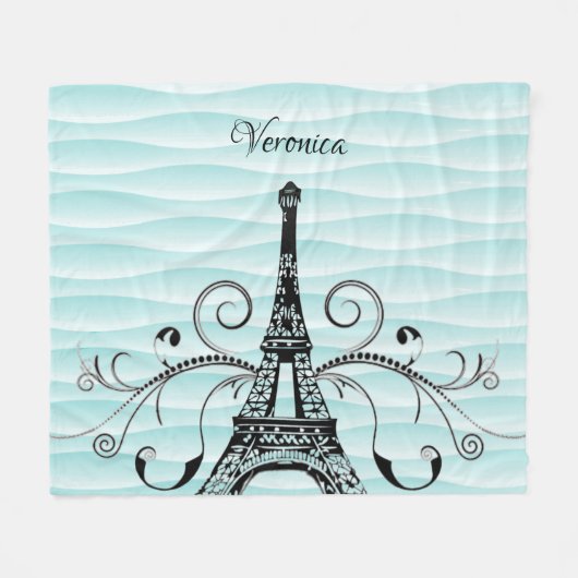 Aquamariner Eiffelturm Blühte Fleece Blanket (Vorderseite (Horizontal))