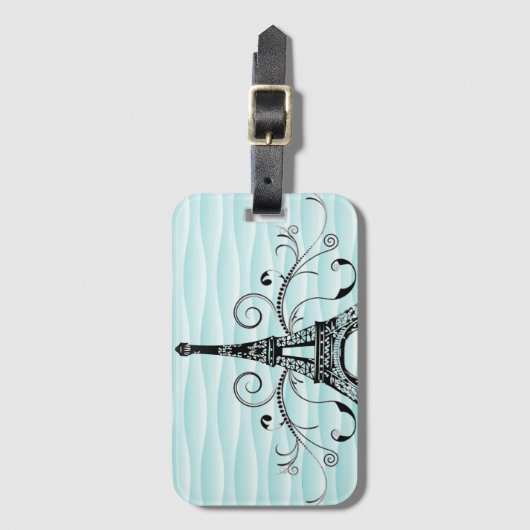 Aquamariner Eiffelturm Geblüht Gepäckmarke Gepäckanhänger (Vorderseite Vertikal)