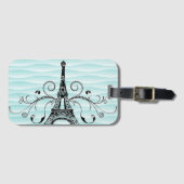 Aquamariner Eiffelturm Geblüht Gepäckmarke Gepäckanhänger (Vorderseite (Horizontal))