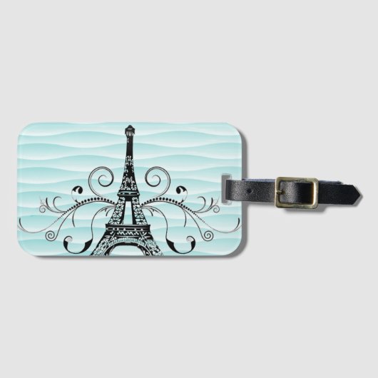Aquamariner Eiffelturm Geblüht Gepäckmarke Gepäckanhänger (Vorderseite (Horizontal))