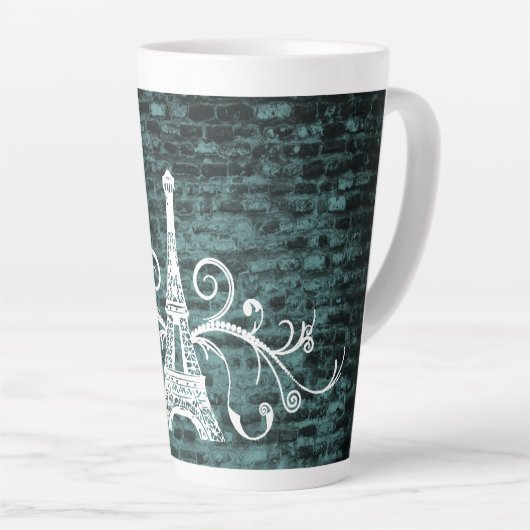 Aquamariner Eiffelturm Grunge Latte Tasse (Rechte Ecke)