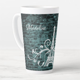 Aquamariner Eiffelturm Grunge Latte Tasse