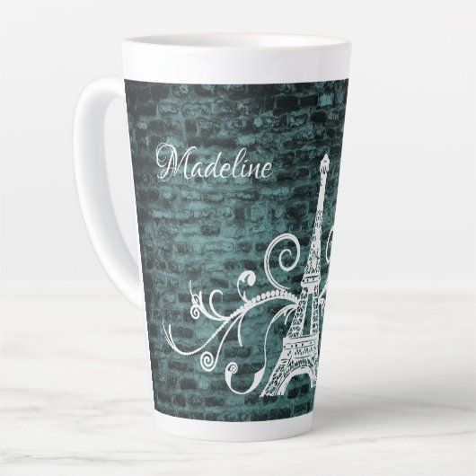 Aquamariner Eiffelturm Grunge Latte Tasse (Linke Ecke)