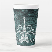 Aquamariner Eiffelturm Grunge Latte Tasse (Vorderseite)