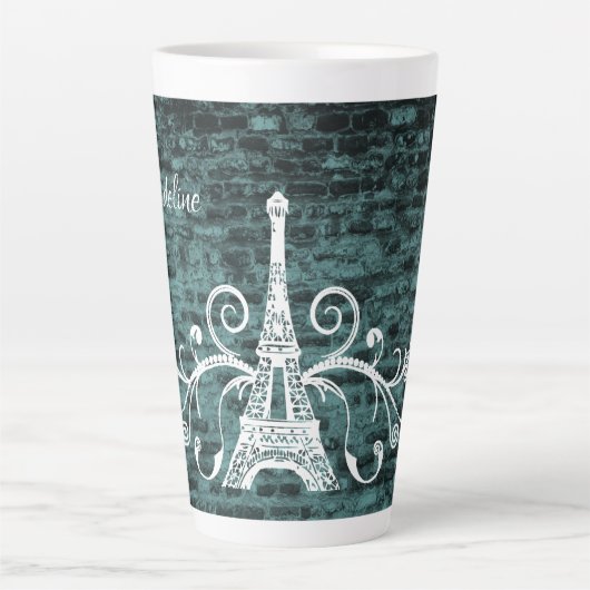 Aquamariner Eiffelturm Grunge Latte Tasse (Vorderseite)