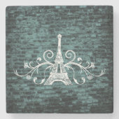 Aquamariner Eiffelturm Grunge Stone Untersetzer (Vorderseite)