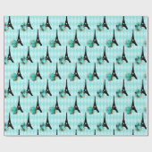 Aquamariner Eiffelturm und Schwarzer Flor Paris Geschenkpapier (Flach)