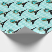 Aquamariner Eiffelturm und Schwarzer Flor Paris Geschenkpapier (Ecke)