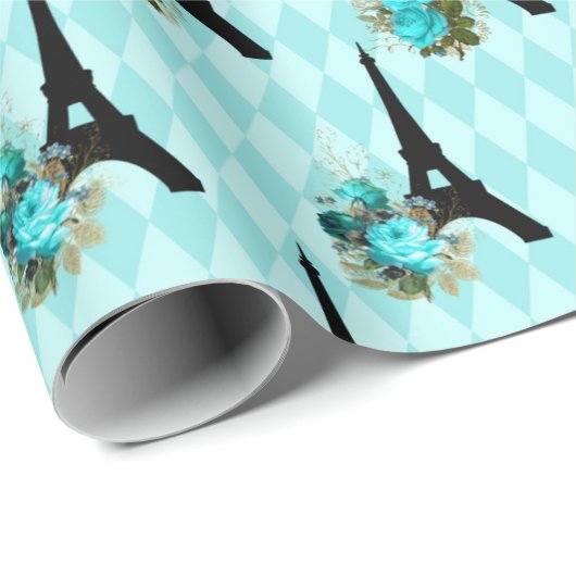 Aquamariner Eiffelturm und Schwarzer Flor Paris Geschenkpapier (Rolleneckpunkt)