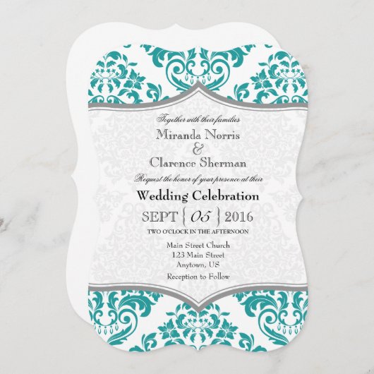 Aquamariner Einladung zur Hochzeitsfeier mit graue (Vorne/Hinten)