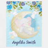 Aquamariner Elefant Crescent Moon Personalisierter Fleecedecke (Vorderseite)