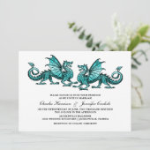 Aquamariner, eleganter Dragon Wedding-Einladung Einladung (Stehend Vorderseite)