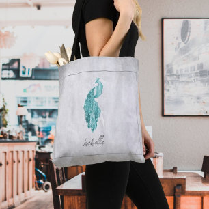 Aquamariner Eleganter Pfau Personalisiert Tote Beu Tasche
