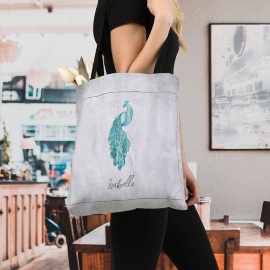 Aquamariner Eleganter Pfau Personalisiert Tote Beu Tasche