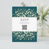 Aquamariner Eukalyptus QR Code Wedding RSVP Begleitkarte (Stehend Vorderseite)