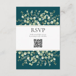 Aquamariner Eukalyptus QR Code Wedding RSVP Begleitkarte