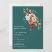 Aquamariner Fall Floral Moderne Hochzeit Einladung (Vorderseite)