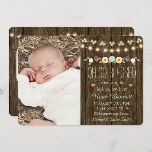 Aquamariner Fall Rustikale Zeichenkette der Light  Ankündigung (Vorne/Hinten)