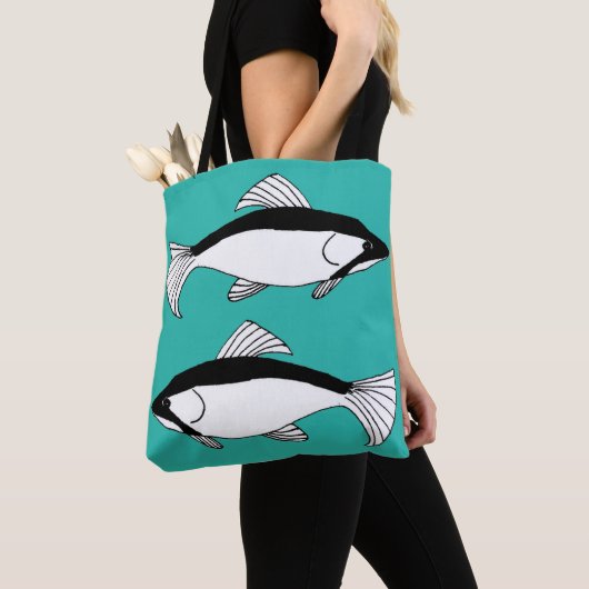 Aquamariner Fisch handgezeichnet Lachs Tasche (Von Nahem)