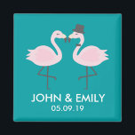 Aquamariner Flamingo Wedding Bride & Groom Pair Ma Magnet<br><div class="desc">Fügen Sie Ihren eigenen Text hinzu,  und passen Sie die Hintergrundfarbe an,  um dem Thema zu entsprechen. Fun Braut und Bräutigam Flamingo machen eine große Verlobung oder Polterabend Thema.</div>