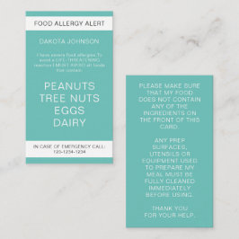 Aquamariner Food Allergy Alert Card Telefonnummerkarte