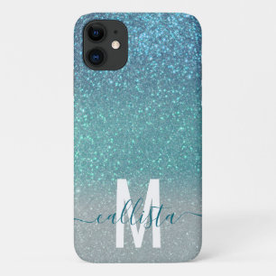 Aquamariner Funkelnd Glitzer Ombre Monogram Case-Mate iPhone Hülle
