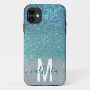 Aquamariner Funkelnd Glitzer Ombre Monogram Case-Mate iPhone Hülle