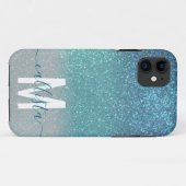 Aquamariner Funkelnd Glitzer Ombre Monogram Case-Mate iPhone Hülle (Rückseite (Horizontal))