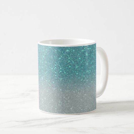 Aquamariner Funkelnd Glitzer Ombre Monogram Kaffeetasse (VorderseiteRechts)