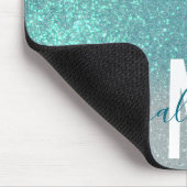 Aquamariner Funkelnd Glitzer Ombre Monogram Mousepad (Ecke)