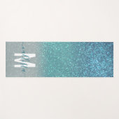 Aquamariner Funkelnd Glitzer Ombre Monogram Yogamatte (Vorderseite (Horizontal))