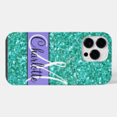 Aquamariner funkelnder Glitzer mit Monogramm Case iPhone Hülle (Rückseite (Horizontal))
