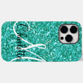 Aquamariner funkelnder Glitzer mit Monogramm Case-Mate iPhone Hülle (Rückseite (Horizontal))