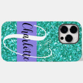 Aquamariner funkelnder Glitzer mit Monogramm Case-Mate iPhone Hülle (Rückseite (Horizontal))