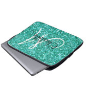 Aquamariner funkelnder Glitzer mit Monogramm Laptopschutzhülle (Vorne Knopf)