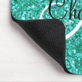 Aquamariner funkelnder Glitzer mit Monogramm Mousepad (Ecke)
