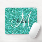 Aquamariner funkelnder Glitzer mit Monogramm Mousepad (Mit Mouse)