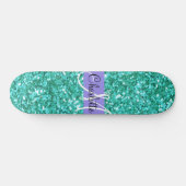 Aquamariner funkelnder Glitzer mit Monogramm Skateboard (Horizontal)