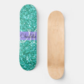 Aquamariner funkelnder Glitzer mit Monogramm Skateboard (Vorderseite)