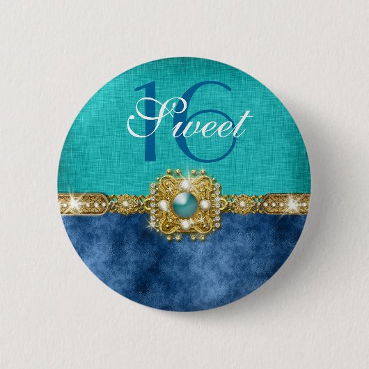 aquamariner Geburtstag Blaus 16 "16. Geburtstag" Button (Vorderseite)