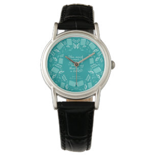 Aquamariner gelehrter Zitat-mit Blumenstolz u. Armbanduhr