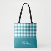 Aquamariner Gingham | personalisiert Tasche (Vorderseite)
