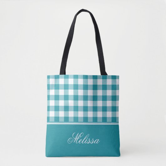 Aquamariner Gingham | personalisiert Tasche (Vorderseite)
