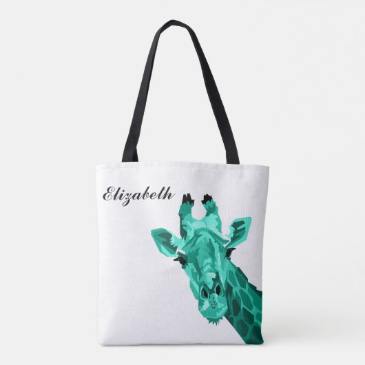 Aquamariner Giraffe Pop Art Personalisierte Tote T Tasche (Rückseite)