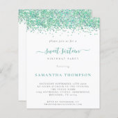Aquamariner Glitzer 16 . Geburtstag Einladung (Vorne/Hinten)