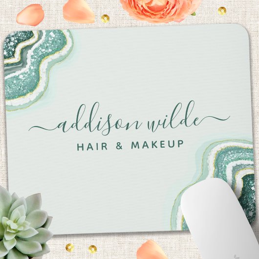 Aquamariner Glitzer Agate Geode Luxe Chic Mousepad