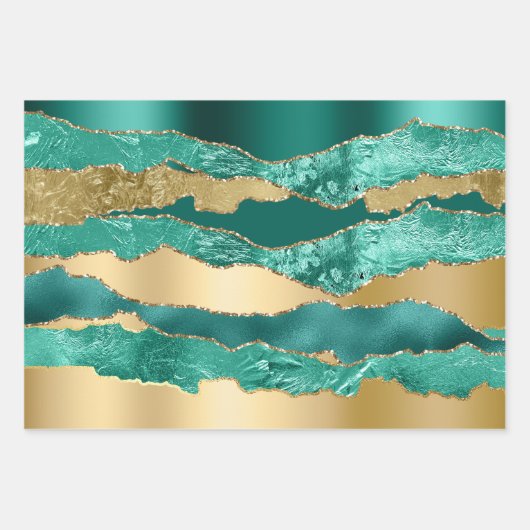 Aquamariner Glitzer aus blauem Gold Geschenkpapier Set (Vorderseite 3)