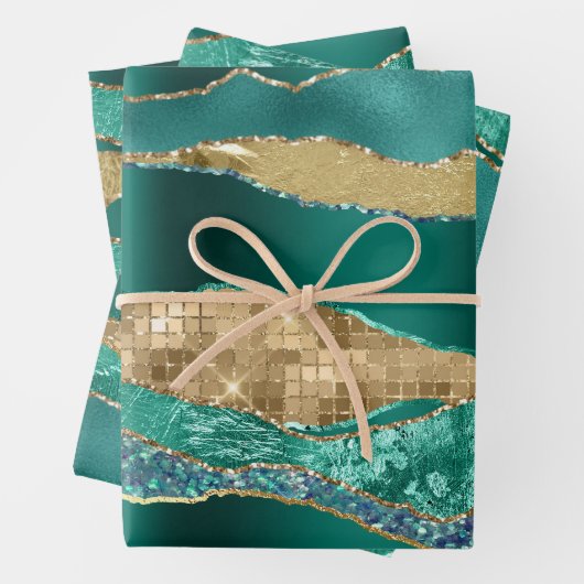 Aquamariner Glitzer aus blauem Gold Geschenkpapier Set (Beispiel)