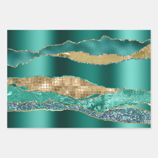 Aquamariner Glitzer aus blauem Gold Geschenkpapier Set (Vorderseite)